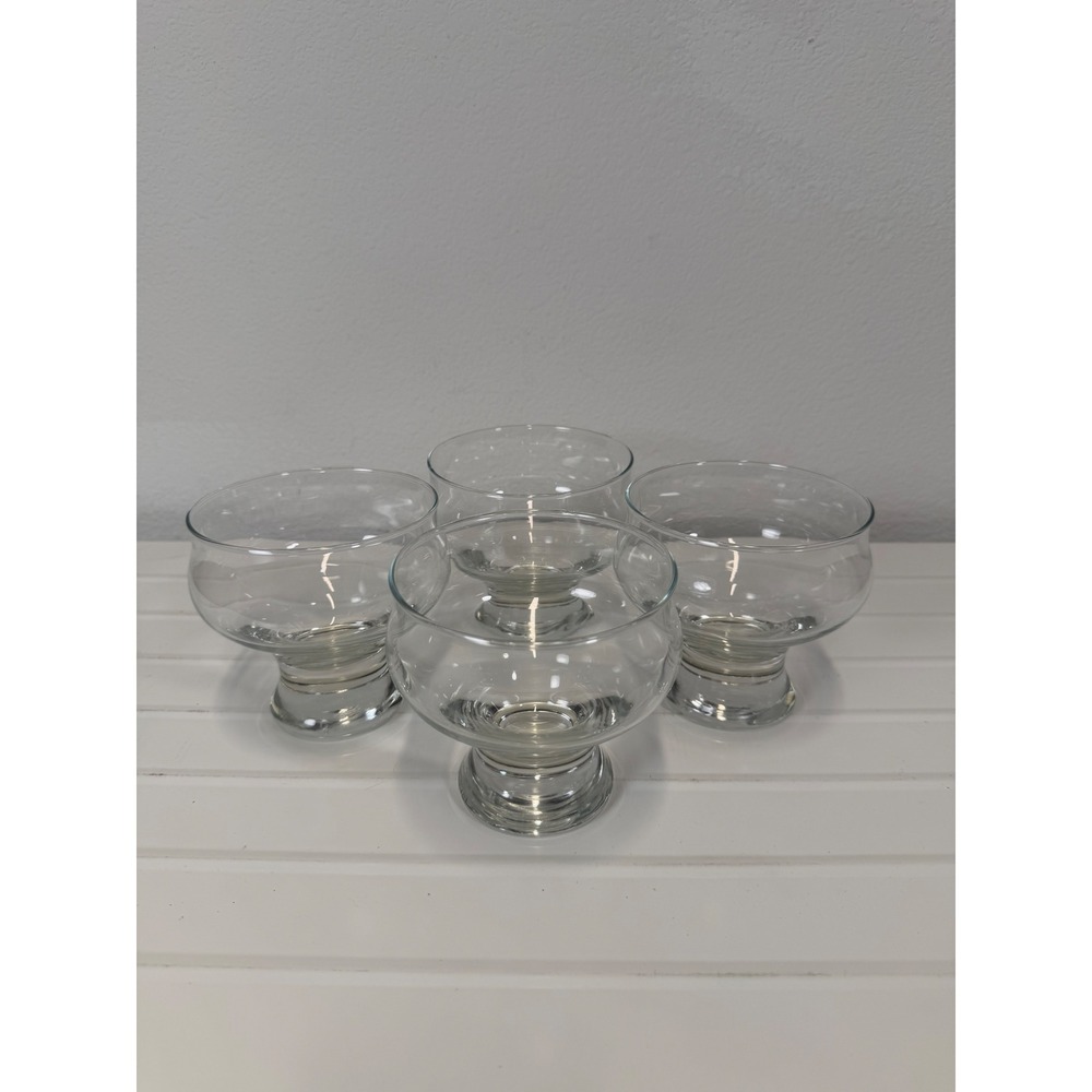 Set of 4 Footed Glass Dessert Bowls Clear Pedestal Ice Cream Dishes 4.25in